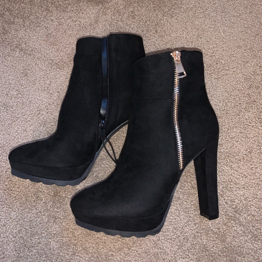 Black high heeled booties
